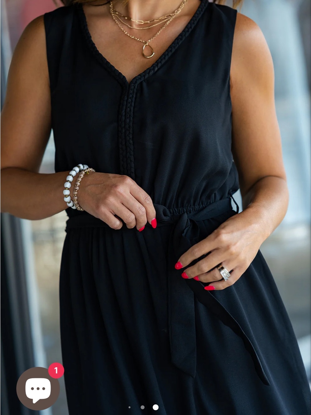 Black Sleeveless Maxi Dress with Tie Waist - Picture 3 of 3